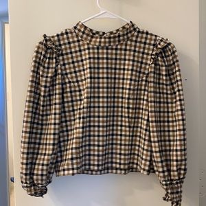 Zara plaid ruffled sleeve top